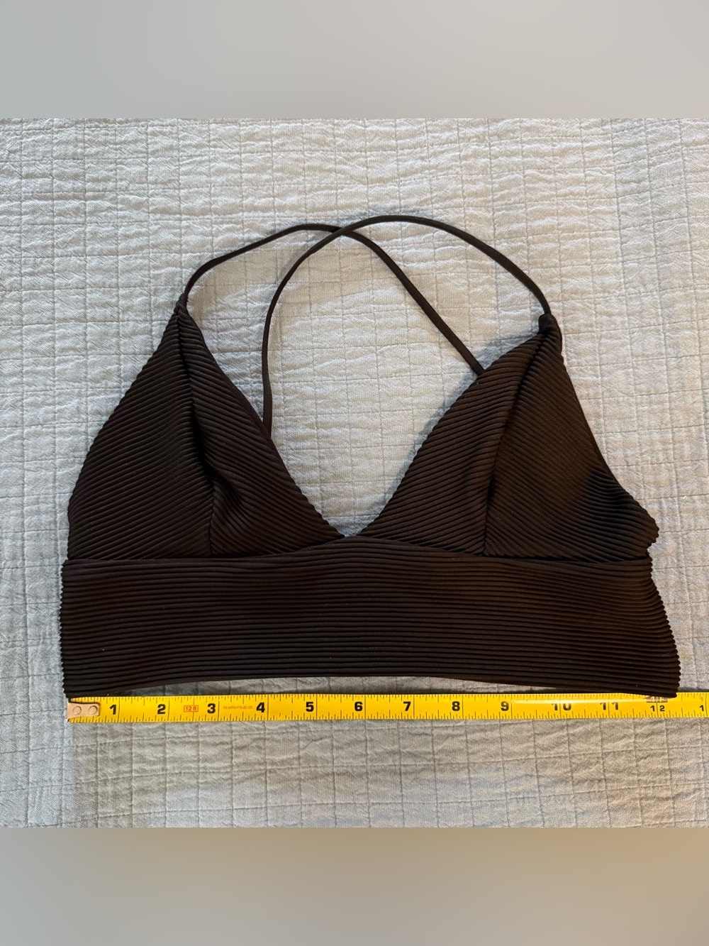 Ribbed Black Triangle Bralette with Thin Straps